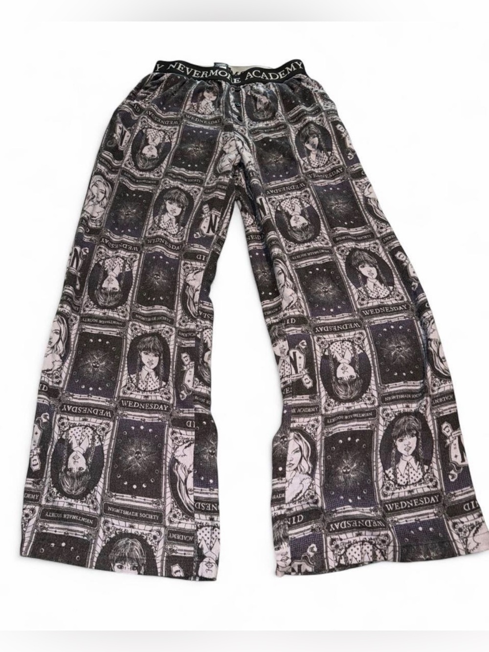Hot Topic Black & Cream Wednesday Graphic Wide Leg Joggers